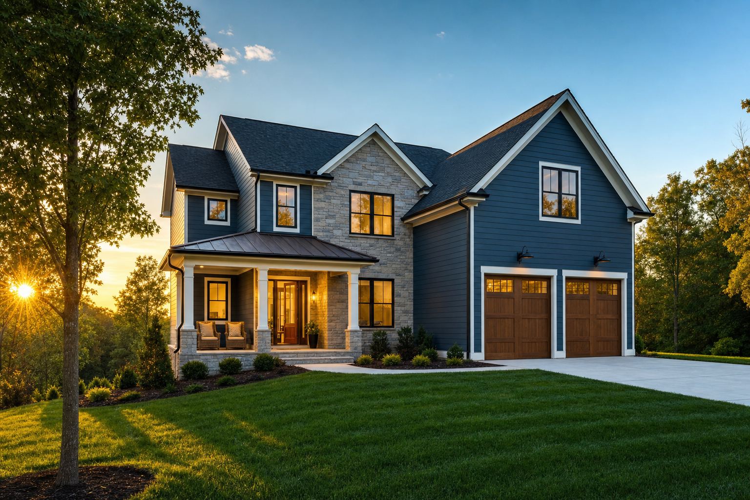 Comfortable modern North Carolina home at golden hour